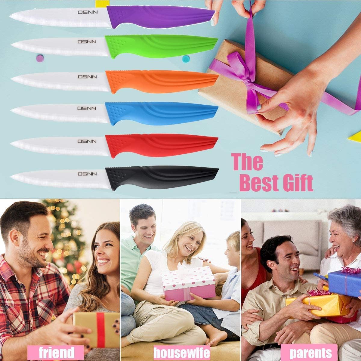 Steak Knives Set of 6 Multi-color Kitchen Ceramic Knife Set for Outdoor BBQ