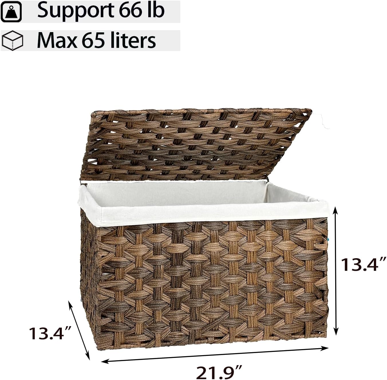 Storage Basket with Lid, 17.2 Gallon Wicker Storage Trunk with Handles, Handwoven Basket for Living Room