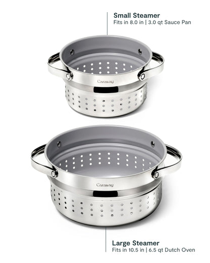 Caraway Steamer - Stainless Steel Steamer with Handles - Non Stick, Non Toxic Coating - Steam Veggies, Seafood, and More - Compatible With Our Dutch Oven or Sauce Pan - Large