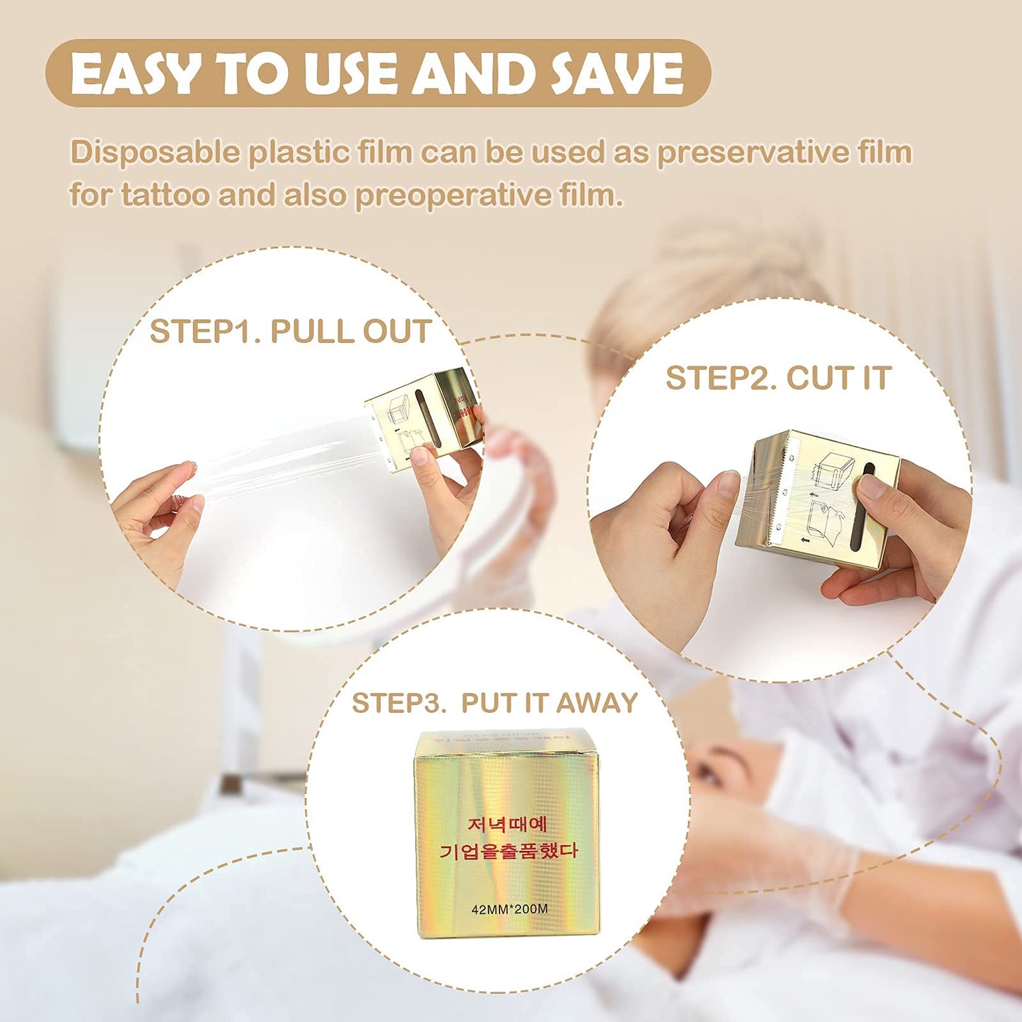G2PLUS 3 Pack Disposable Eyebrow Plastic Wrap Preservative Film, Makeup Supplies Wrap Cover Tape Roll - 600 Meters