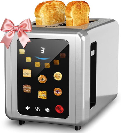WHALL Touch Screen Toaster - 2 Slice Smart Toaster with Digital Timer & 6 Shade Settings | Stainless Steel, Silver