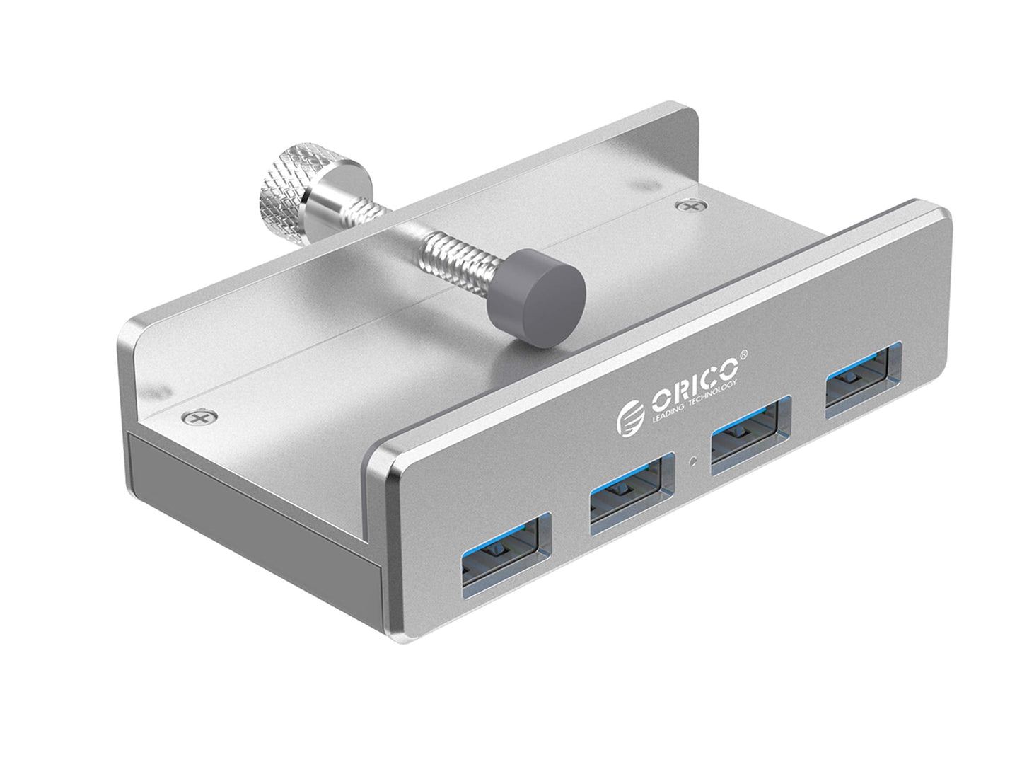 ORICO USB 3.0 Hub, USB Hub Clamp, Aluminum 4-Port USB Splitter with Extra Power Supply Port and 4.92 FT USB Data Cable, Desktop Powered USB Hub for Monitors/Desks-Black (Without Power Adapter)