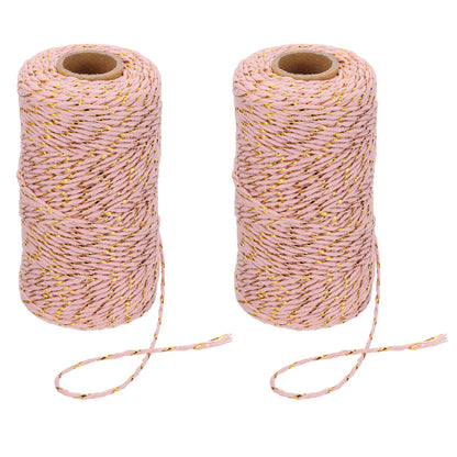PATIKIL 2mm x 109 Yard Cotton Butcher Twine, 2 Roll Cotton Bakers Twine String Rope Cord for Gift Wrapping Arts Crafts Party Decorations Gardening, Golden Pink
