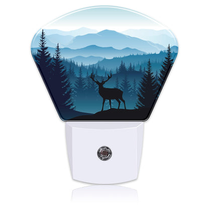Uiaoiais Blue Misty Mountains Plug in Night Lights, Deer Nightlight Plug Into Wall Dusk to Dawn Sensor for Kid Girls Boys Women Men Bedroom, Hallway, Kitchen, Bathroom, Stairs Decor
