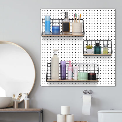 Roowest 3 Sets Metal Pegboard Shelves with Steel Peg Board Brackets and Hooks Wall Organizer Storage Display Tray Accessories for Craft Room Home Office Garage Nursery Workbench Kitchen(Black)