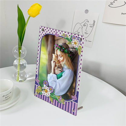 antor 5D Diamond Painting Kit Photo Frames with Stand Purple, Diamond Art Photo Frame Kits Desktop, 5D Special Shape Crystal Rhinestones Diamond Art Kits for Living Room Office Table Christmas Decor
