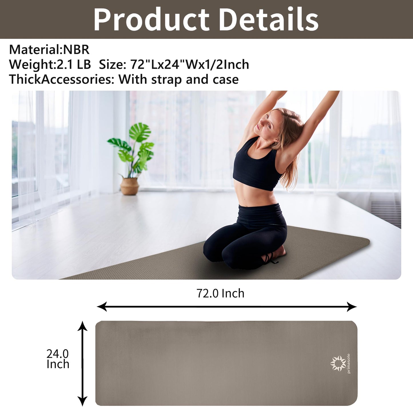 Primasole 1/2-Inch Extra Thick NBR Yoga Mat with Enhanced Stability - Textured Design, Lightweight Mat with Carrying Strap & Case for Yoga, Pilates, Gym & Home Use (Multiple Colors)