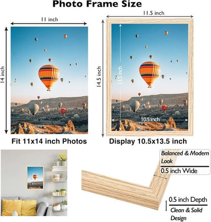 JCJMY 11x14 Picture Frame - Versatile Wall Mounting for Horizontal or Vertical Display | Natural Finish with Shatter-Resistant Plexiglass