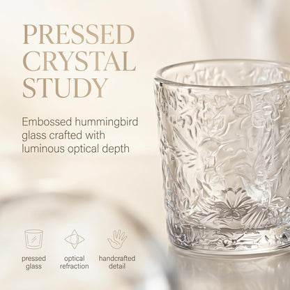 6 Pack Hummingbird Embossed Glass Candle Holders Votive Tealight Holders with Patent Design, Decorative Cups for Wedding Centerpieces, Parties, and Home Decor (Crystal Clear)