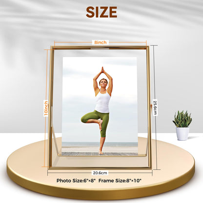 AhaGo Gold Floating Frame, 8"×10", Set of 2, Portrait, For Picture 7x9, 6x8, 5x7, Tabletop Shelf Photo Frames, Classy for Father Day, Wedding or Birthday