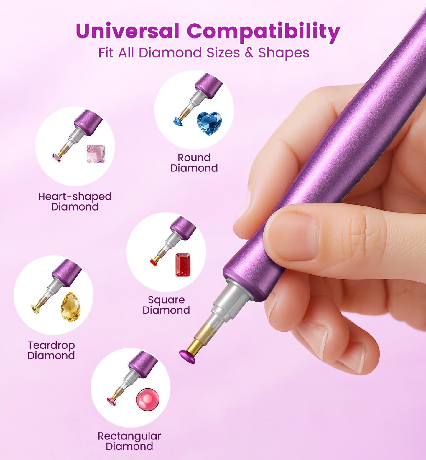 WOLIOS Electric Diamond Painting Pen – Premium Vacuum Art Tools, Art Painting Accessories and Tools Without Wax, Diamond Kits with Storage Tray, Quiet and Long-Lasting (Purple