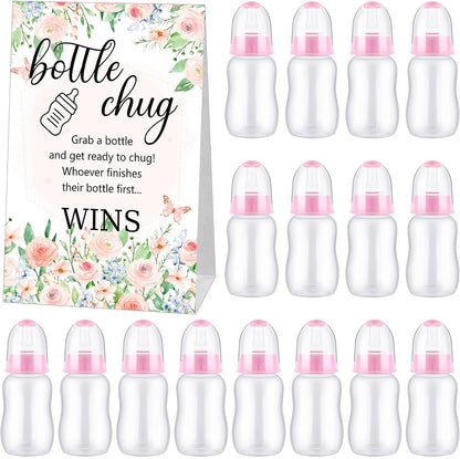 20 1 TrelaCo Bottle Chug Baby Shower Game Pcs Baby Bottles Shower Favor with Flowers Theme Sign for Gender Reveal Party