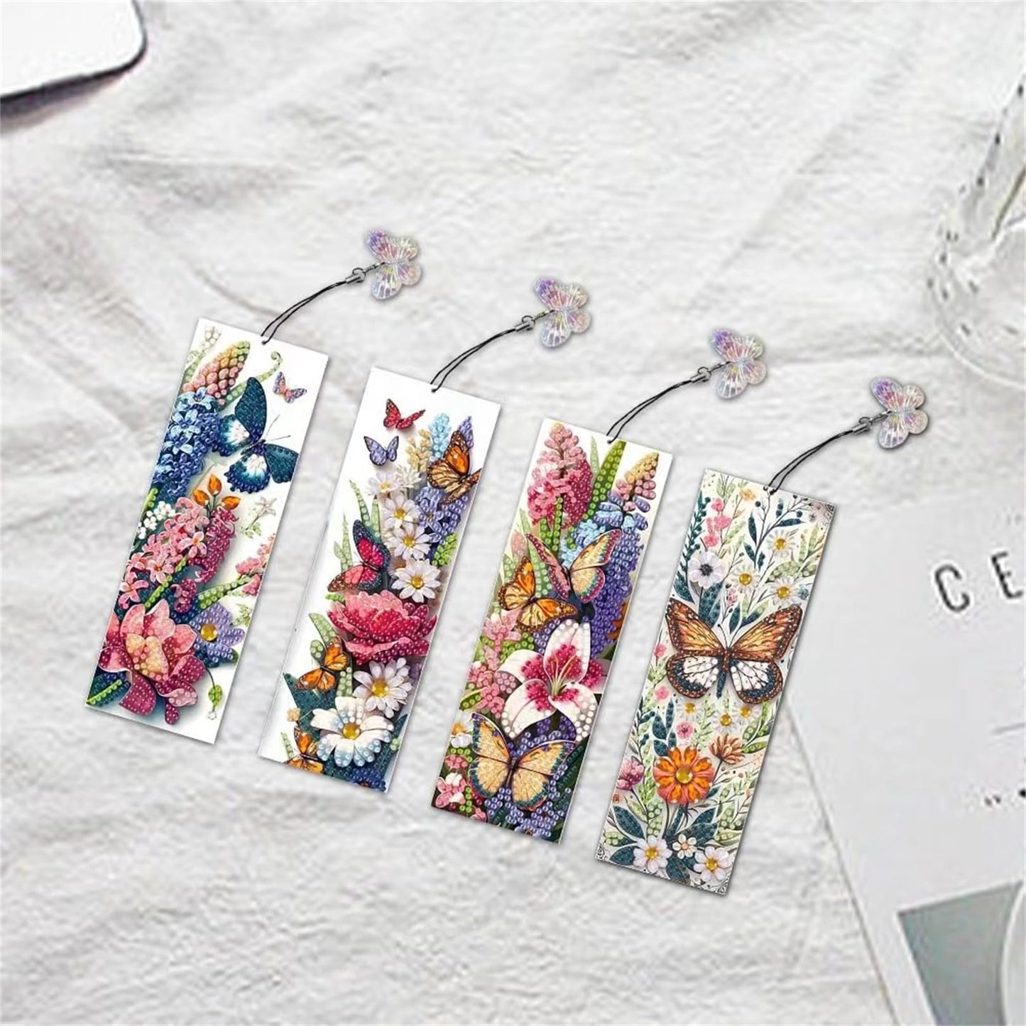 4pcs Butterfly Diamond Art Bookmarks,Flowers Diamond Painting Bookmark Kits for Adult,DIY Gem Art Small Crafts with Rhinestone Tassel,Paint by Diamonds for Birthday Reader Gifts(Butterfly02)