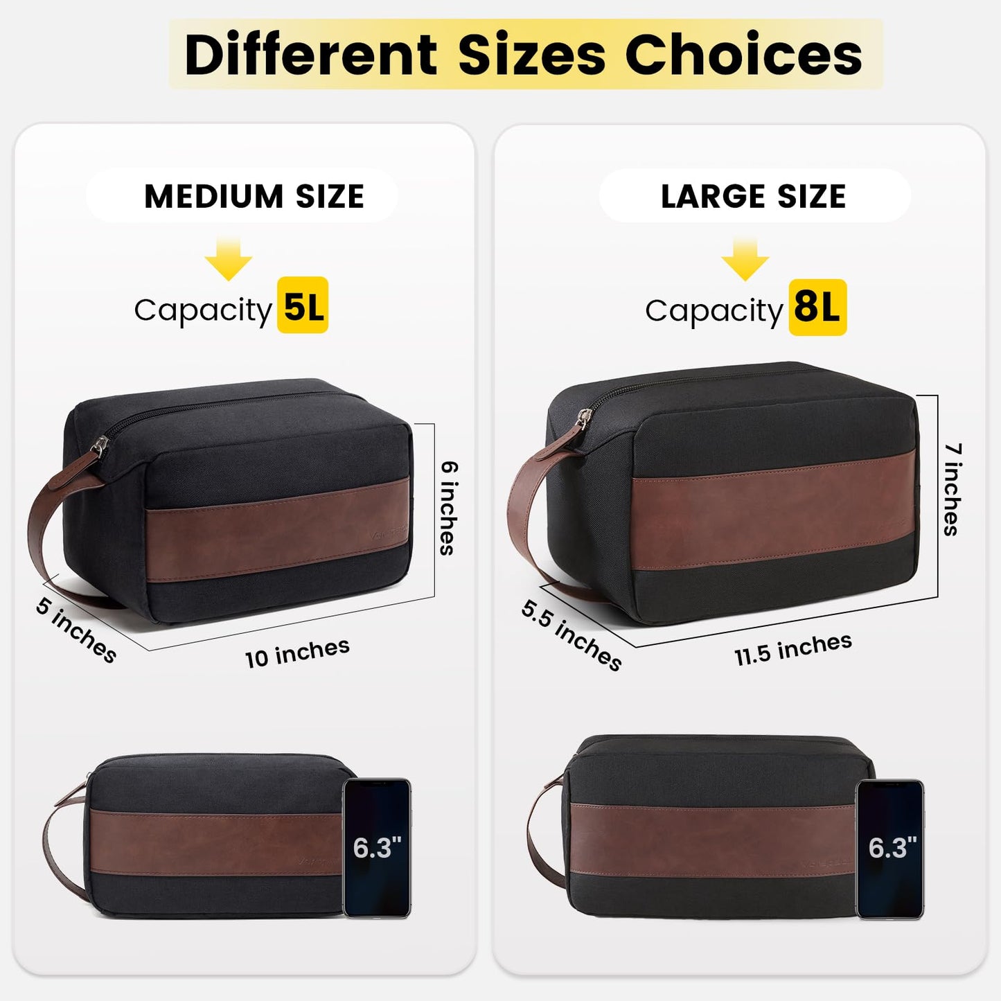 Vorspack Toiletry Bag for Men - Large Dopp Kit for Travel Water Resistant Travel Bag for Toiletries Accessories Lightweight Toiletries Bag - Black