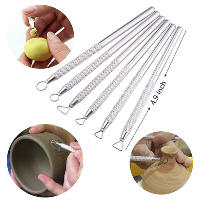 Artzuvs 14Pcs Ceramic Pottery Clay Ribbon Sculpting Tools Kit Wire Texture and Needle Detail Tool with Plastic Box for Carving, Modeling,Sculpture,Trimming