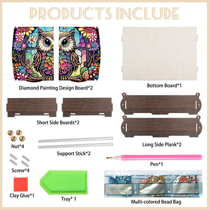 antor DIY Diamond Painting Wooden Storage Box, Owl Creative Special Shaped Rhinestone Art Flip Cover Jewelry Organizer Gift Case, Handmade Art Desktop Decor