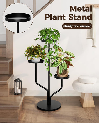 3 Bamworld Tier Plant Stand Indoor Outdoor Metal Plant Shelf for Multiple Plants Pots Tier Tall Flower Holder