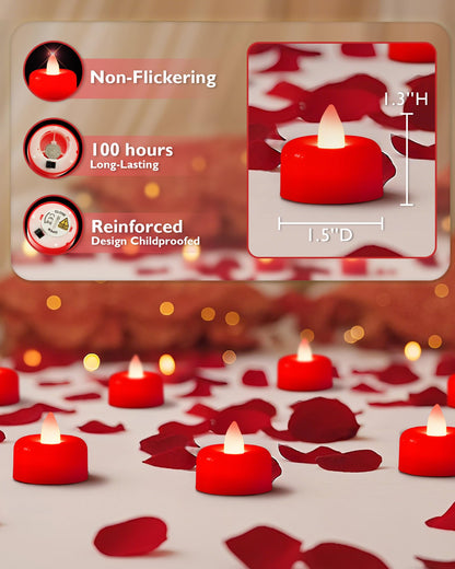 Amagic 24 Pack Red Flameless LED Tea Lights Candles Battery Operated, Electric Fake Tealight Candles for Votive, Wedding, Table Centerpiece, Party, Aniversary, Proposal, Halloween, Christmas