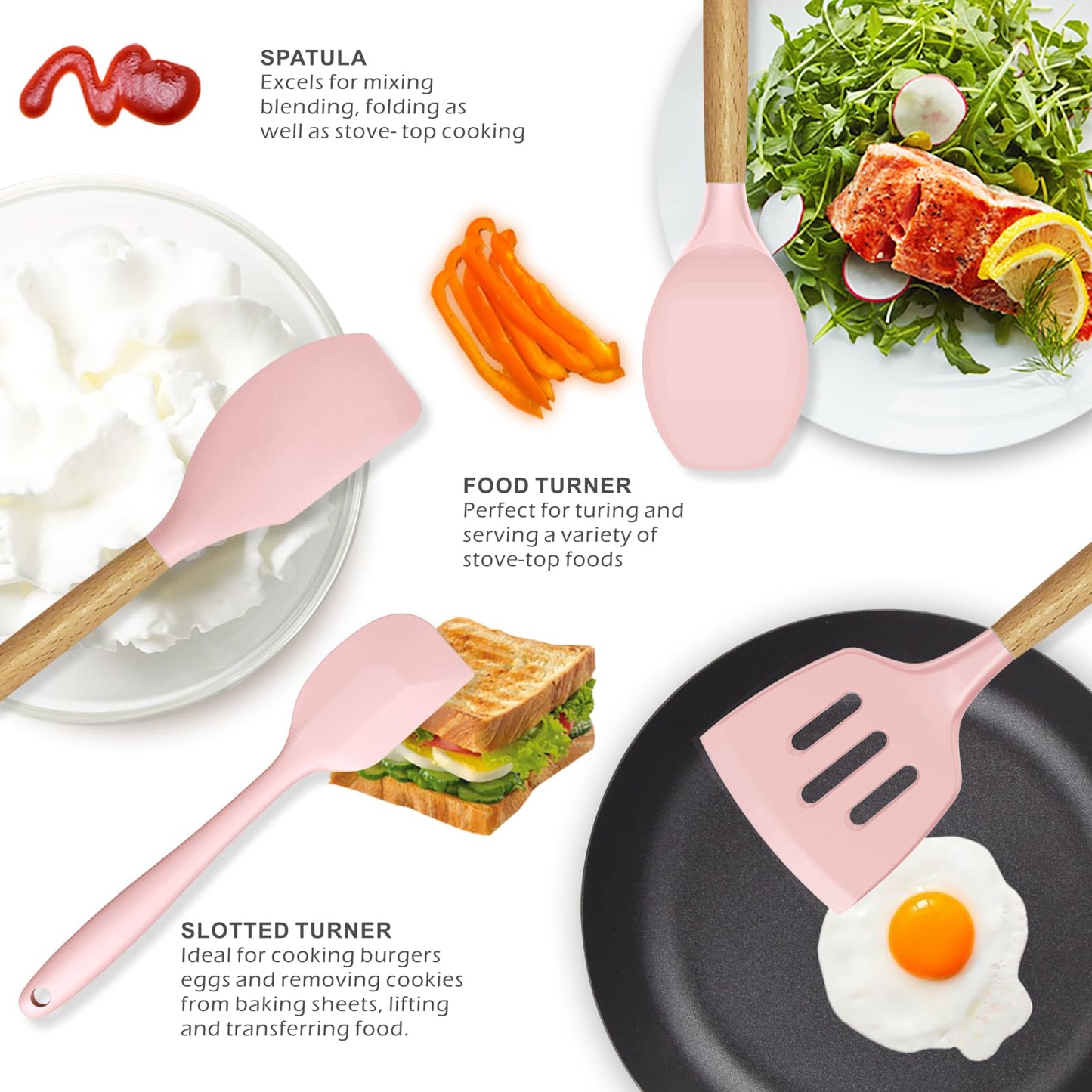 Silicone Cooking Utensils Kitchen Utensil Set - 446°F Heat Resistant Silicone Kitchen Utensils Set, Spatula,Turner Tongs, Spoon, Brush, Whisk,Kitchen Gadgets for Nonstick Cookware, BPA Free (Gray)