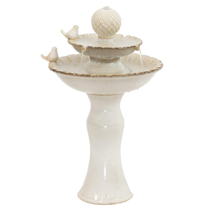 Sunnydaze 27" H 2-Tier Ceramic Water Fountain - Outdoor Water Feature for Patio, Yard, Balcony - Garden Fountain - White