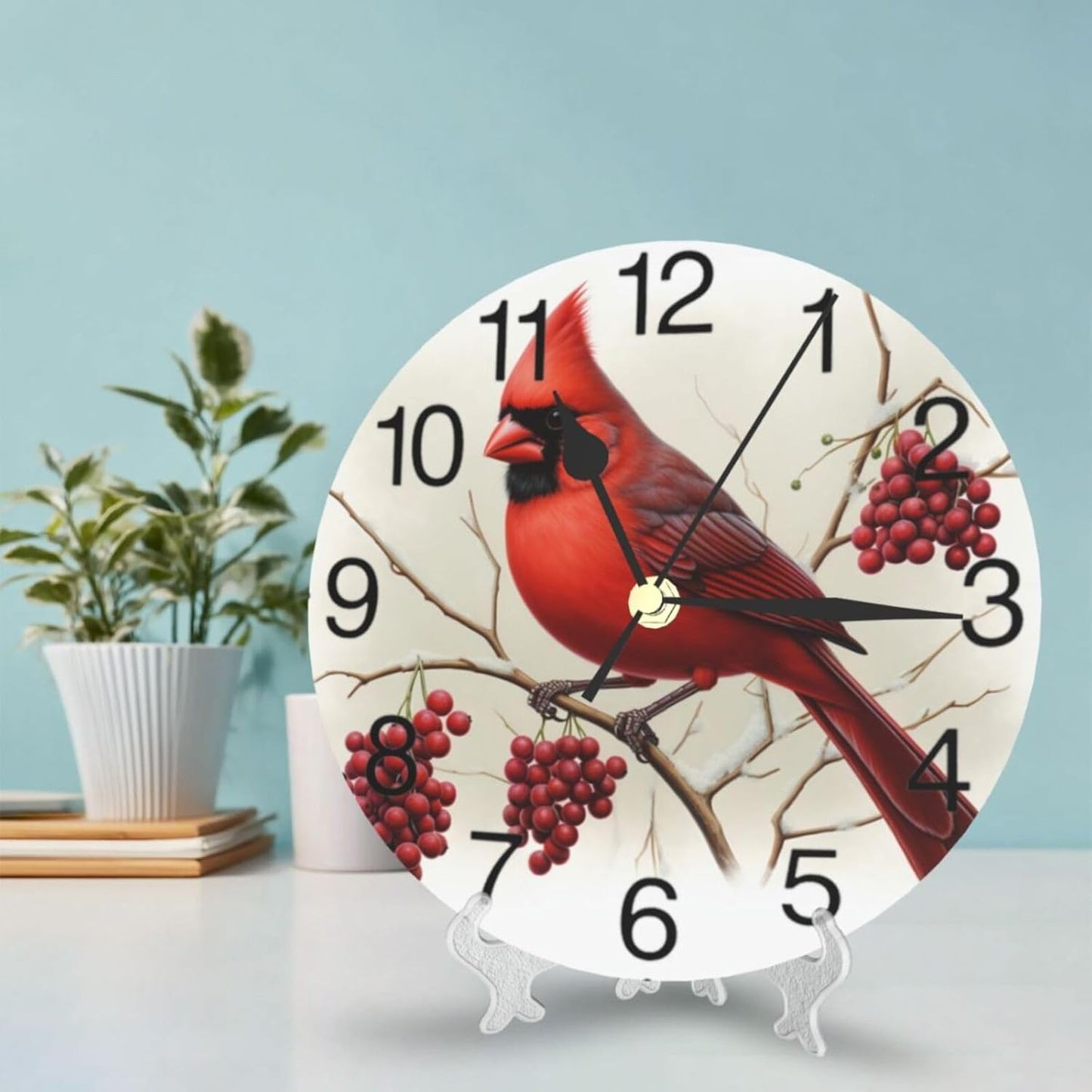 KiuLoam Winter Bird Round Wall Clock, Silent Non-Ticking Battery Operated Easy to Read for Home Office Decorative Clock