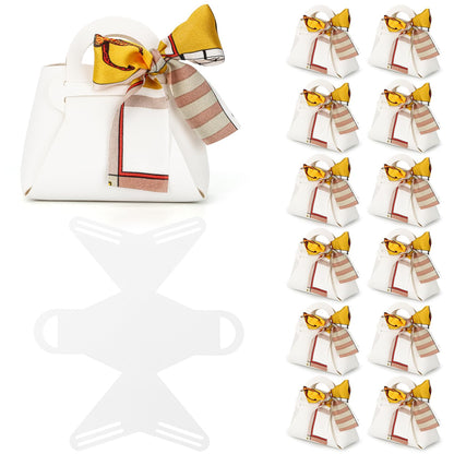 yadiana 12 Pack Pu Leather Purse Gift Bags with Handle, Cute Wedding Candy Purse Gift Boxes with Ribbon, Reusable Mini Party Favor Bags for Baby Shower Birthday Christmas Halloween Decoration (White)
