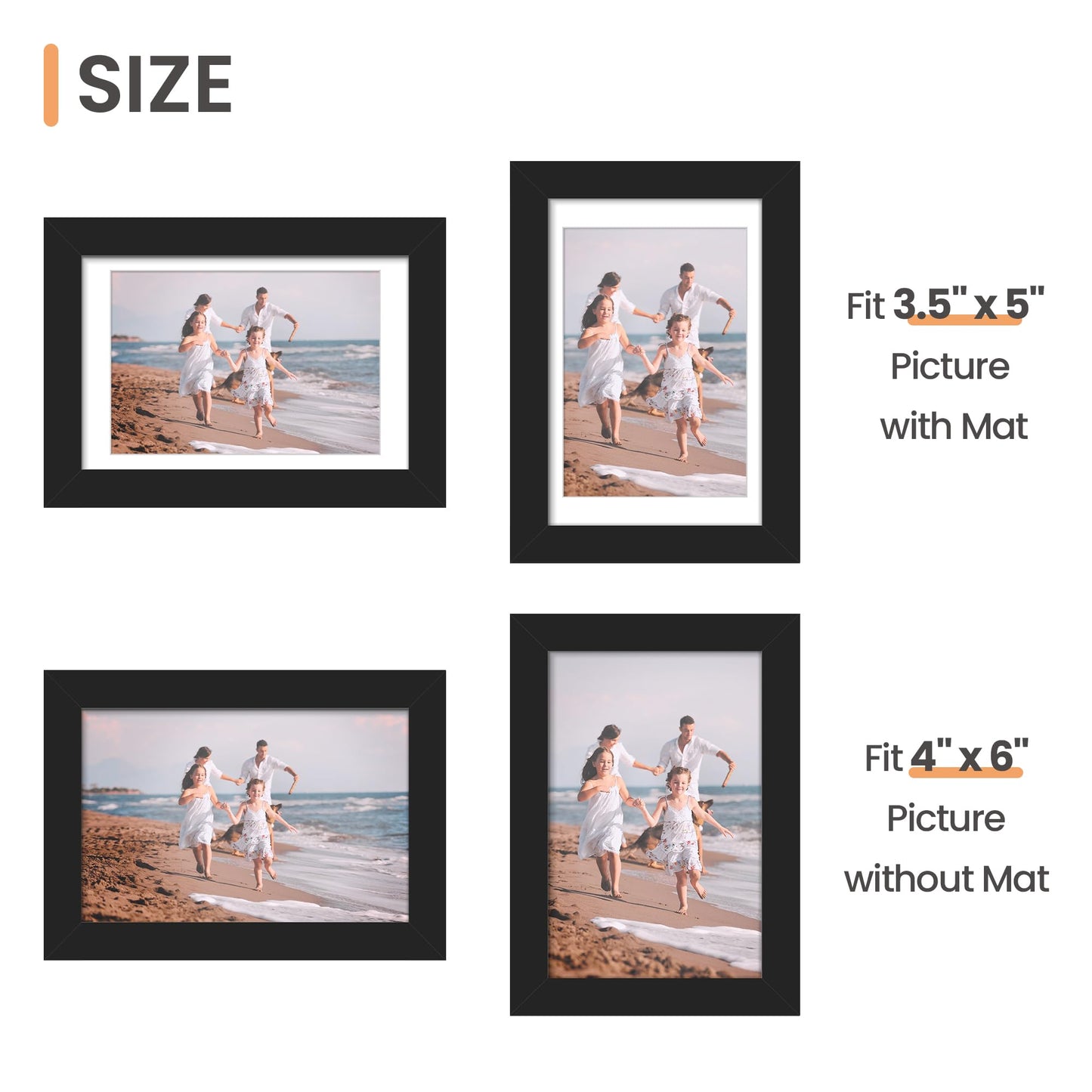 upsimples 4x6 Picture Frame Set of 10, Display Pictures 3.5x5 with Mat or 4x6 Without, Multi Photo Frames Collage for Wall or Tabletop Display, Black