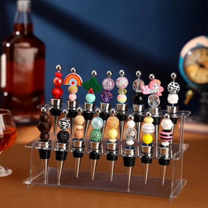 20 16 2 Countertop, 9.45''L 4.72''H 3.94''W Menkxi Pcs Beadable Wine Bottle Stoppers and Slot Clear Acrylic Tier Riser