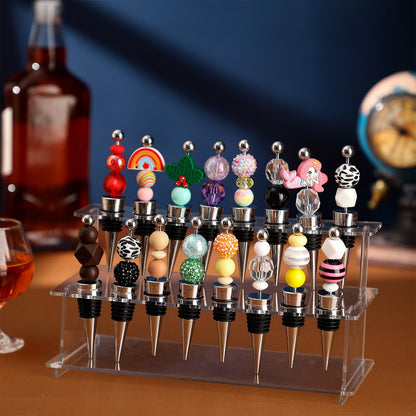 Menkxi 2 Pcs Wine Bottle Stopper Display Stairs 16 Slot Clear Acrylic 2 Tier Riser Wine Stopper Holder Wine Stopper Display Stand Rack for Countertop, 9.45''L x 4.72''H x 3.94''W