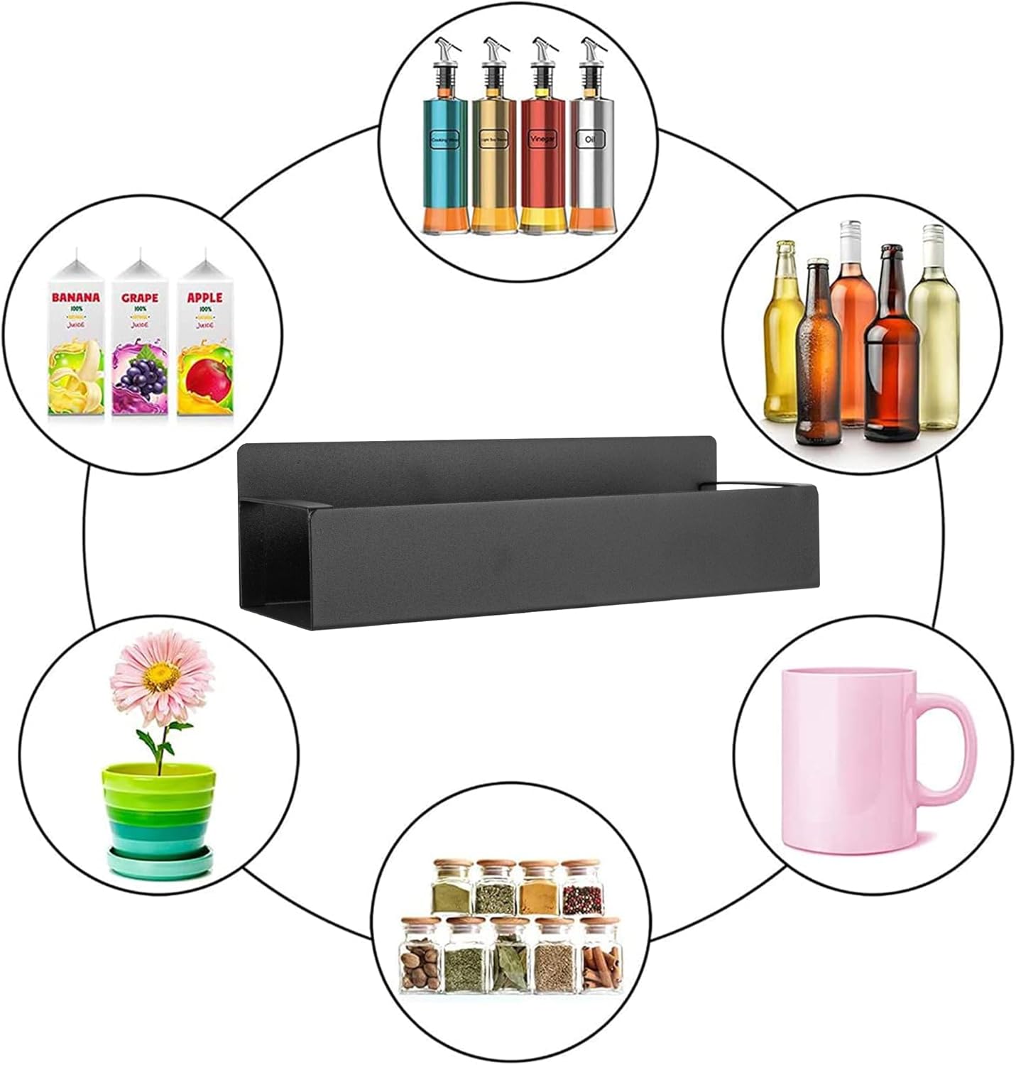 Magnetic Spice Rack for Refrigerator, 2 Pack Black Moveable Fridge Magnetic Spice Racks, Strong Metal Shelves for