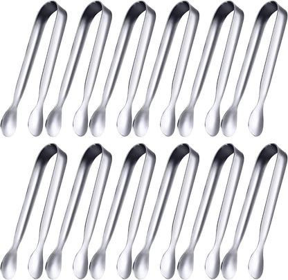 Gejoy 12 Pieces Mini Tongs Stainless Steel Small Sugar Serving Tongs for Charcuterie Board, 4.3 Inch, Silver