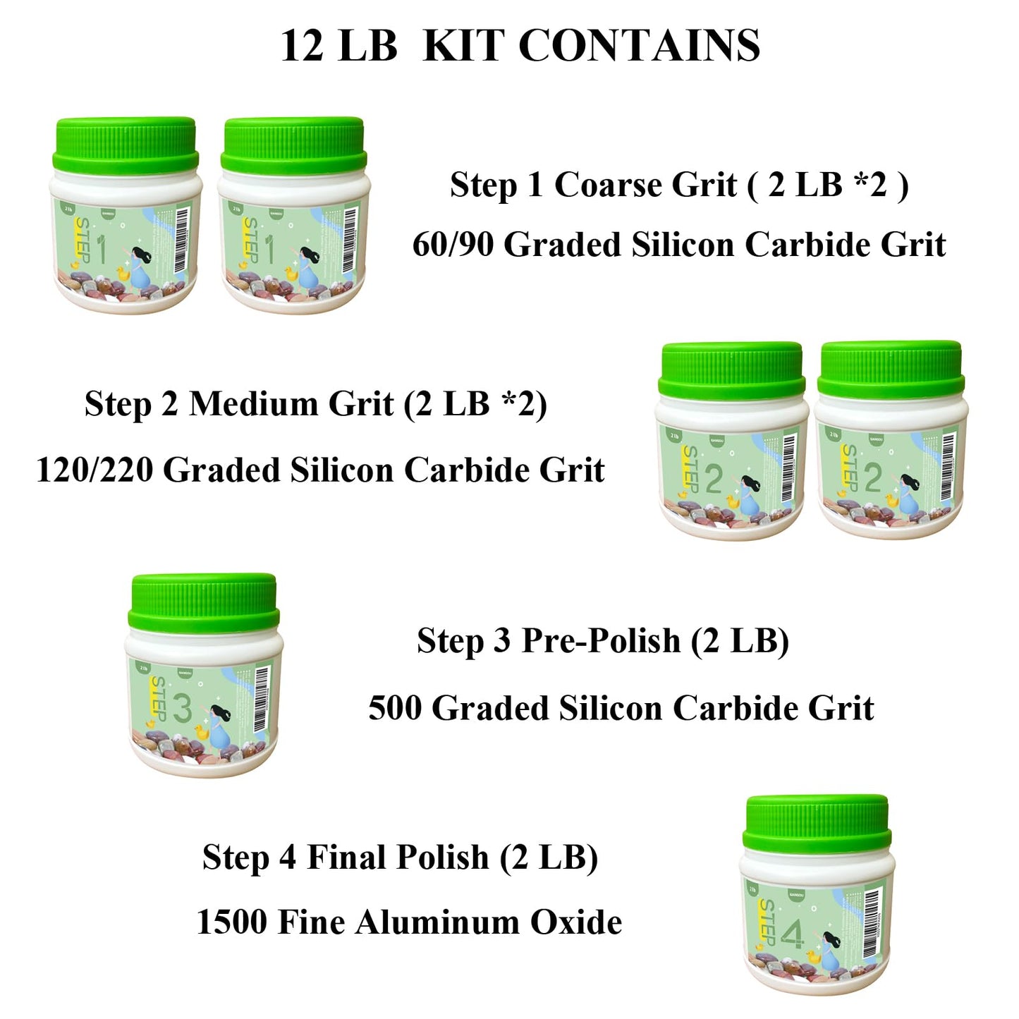 12 LBS Rock Tumbler Grit Set, Rock Tumbler Grit Refill Kit,4-Steps Supplies for Tumbling and Polishing Stones and Gems