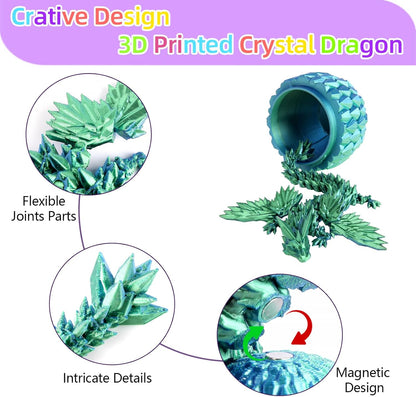 LIVOND 3D Printed Dragon Egg - Crystal Dragon Articulated Fidget Toys for Home Office Decor - Stocking Stuffer, Easter