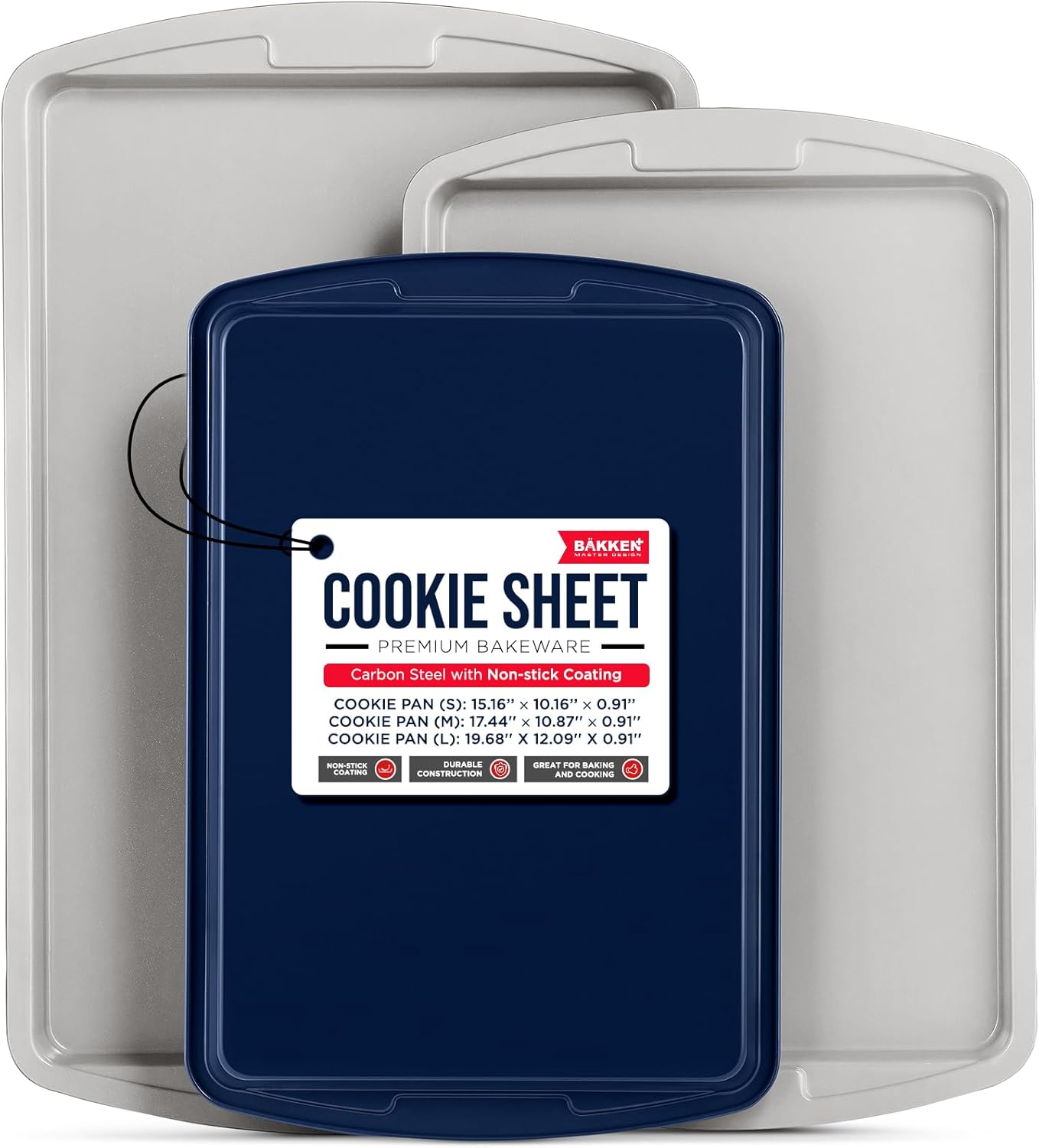 Bakken Swiss Cookie Sheet 3 Piece Set - Non-Stick Stackable Baking Pans with Deluxe Ceramic Coating