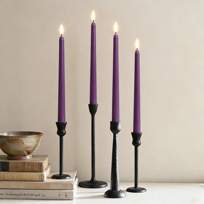 Ni-JASW Purple Flameless Taper Candles with Remote, Battery Powered LED Candlesticks Flickering Home Decor Set of 4