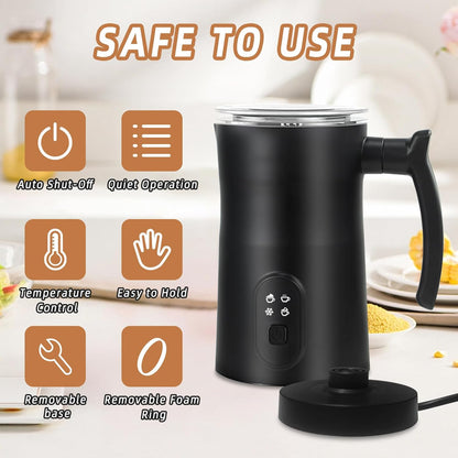 Milk Frother, 4 in 1 Electric Steamer with Handle, Automatic Warm and Cold Foam Maker for Coffee, 400W, Black
