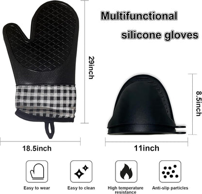 4pcs Set Oven Gloves and Pot Holder Set, Heat-Resistant 500 Degree, Non-Slip Food-Grade Long Oven Gloves