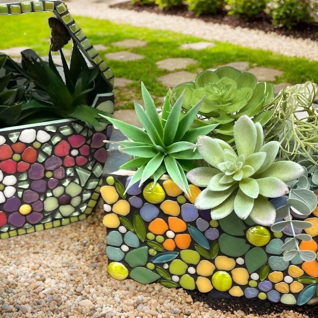 Youway Style Flower Mosaic Tiles for Crafts Bulk,1LB Iridescent Mosaic Tiles Supplies, Petal Mosaic Pieces for Garden Decoration,DIY Glass Mosaic Crafts