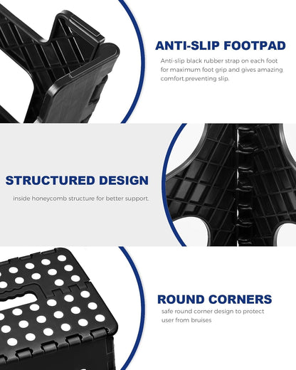 11 Inch 300lbs 1PC ACKO Folding Step Stool Foldable Step Stools for Kids, Foot Stool Black Plastic Step Stool