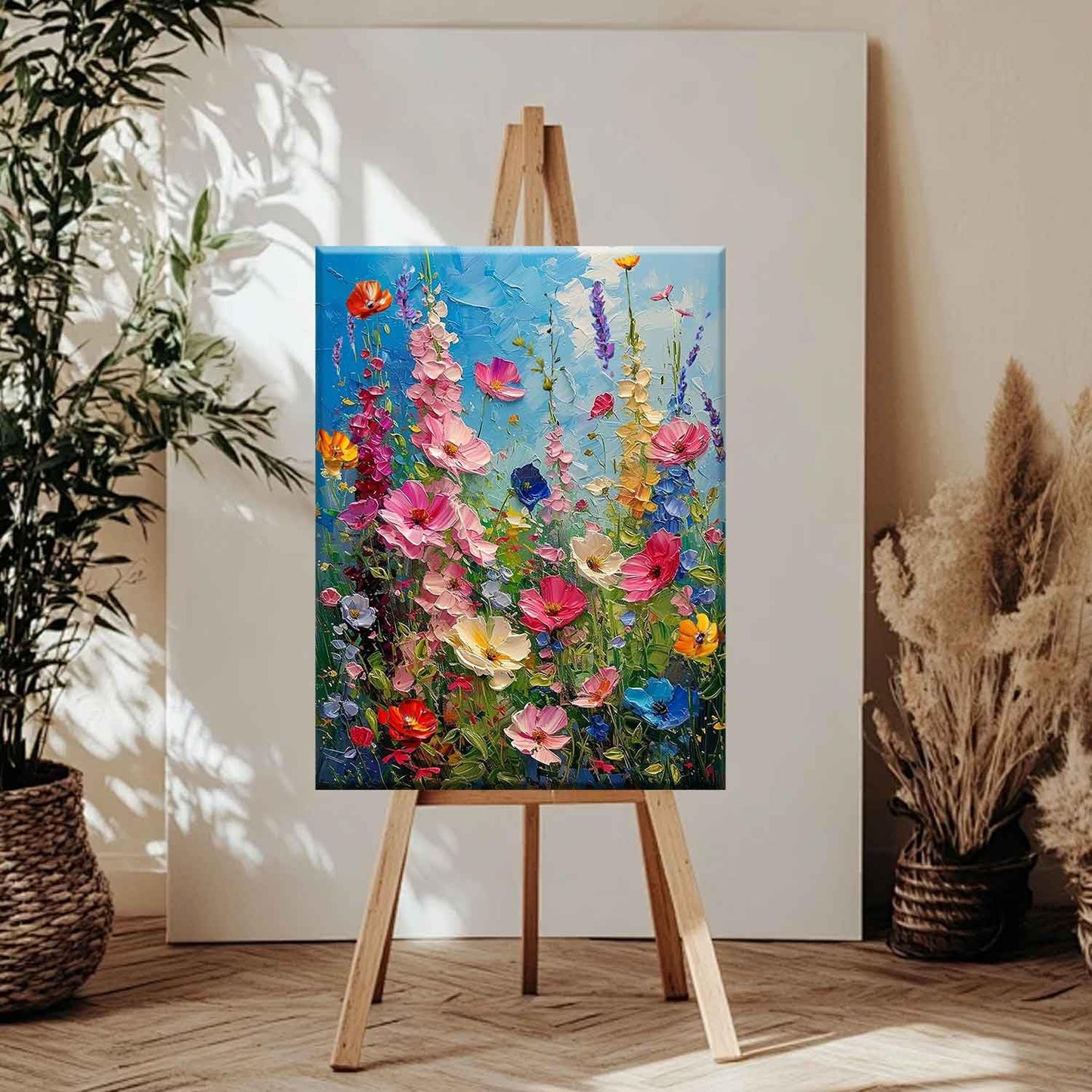 Ausanrl Wild Flowers Framed Paint by Numbers Wooden Easel-Adult Paint by Number Kits on Canvas Framed,Flowers Paint by Numbers with Frame,Gifts and Home Wall Decor 12x16inch
