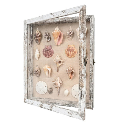 Shadow Box Frame11×14 Display Case with Linen Back, Real Glass Window Door with Hinge, Memorabilia Medals Wedding Bouquet Collections Picture Frame Memory Box for Keepsakes