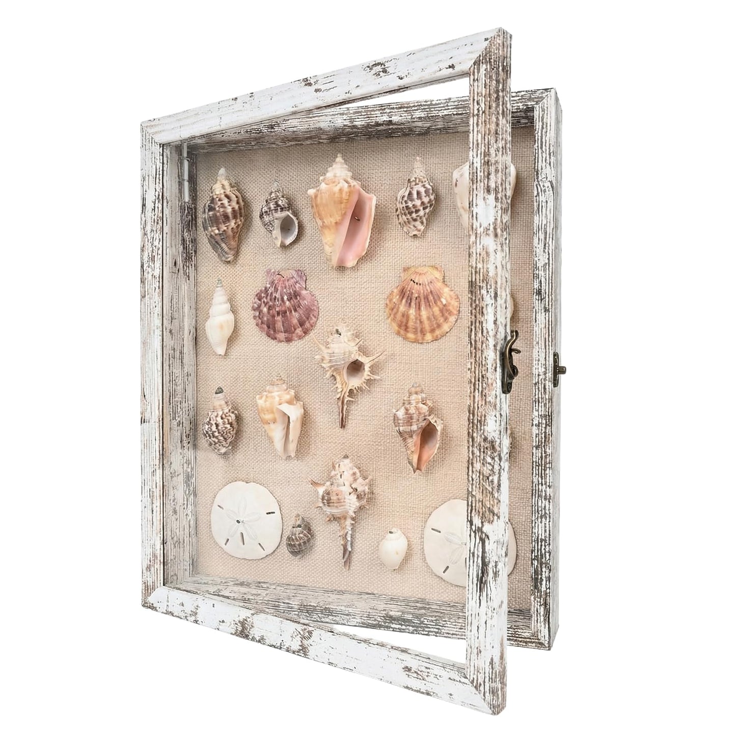 Shadow Box Frame11×14 Display Case with Linen Back, Real Glass Window Door with Hinge, Memorabilia Medals Wedding Bouquet Collections Picture Frame Memory Box for Keepsakes
