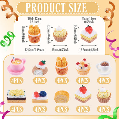 FASHEWELRY 40Pcs Cake Resin Cabochons for Dollhouse Food Charms Cute Cupcake Miniature Resin Embellishments for Kitchen Cooking Play Crafts DIY Jewelry Making Supplies Scrapbooking