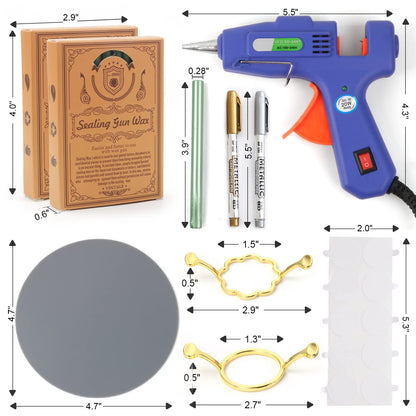 Wax Seal Kit, WASOHLING 40Pcs Pine Green Sealing Wax Sticks with Glue Gun, Wax Seal Molds, Silicone Waxing Mat, Marker Pens, Premium Kit for Wedding Invitations Envelopes Cards (Pine Green)