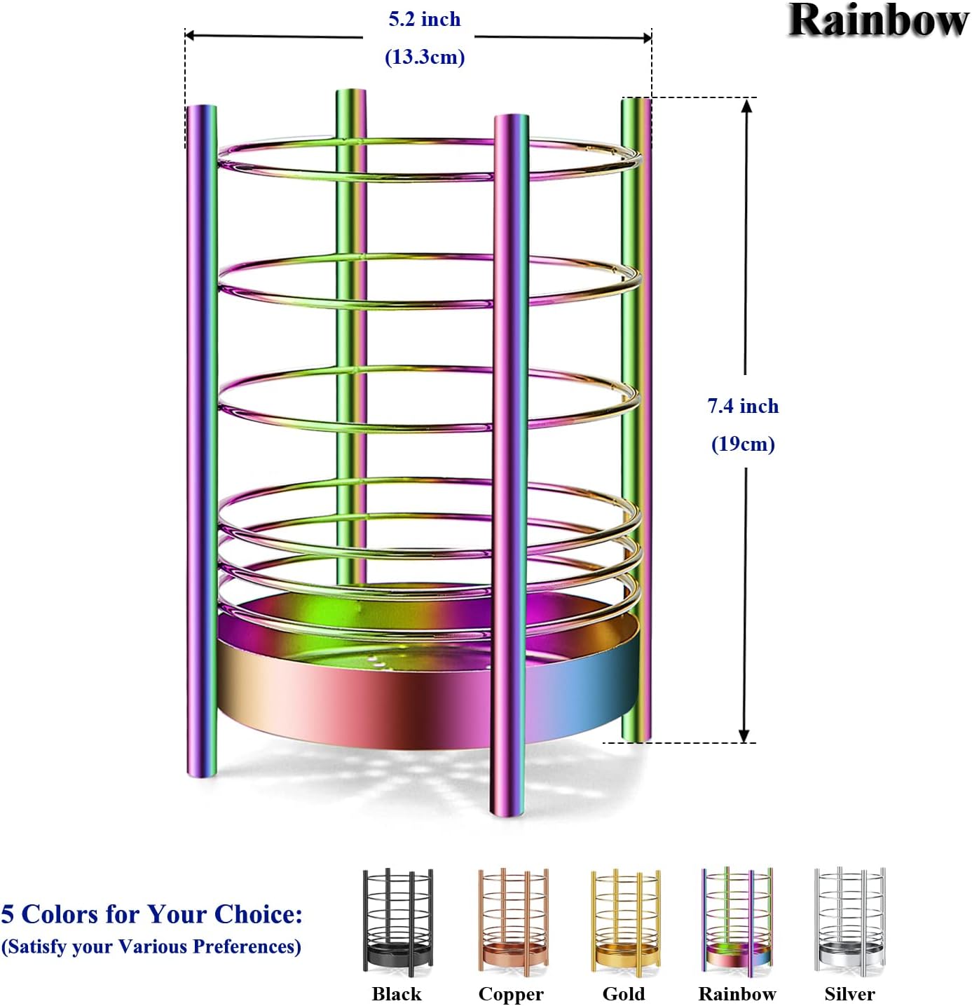 Rainbow Kitchen Utensil Holder for Counter, Stainless Steel Crocks with Rainbow Titanium Coating, Easy Cleaning