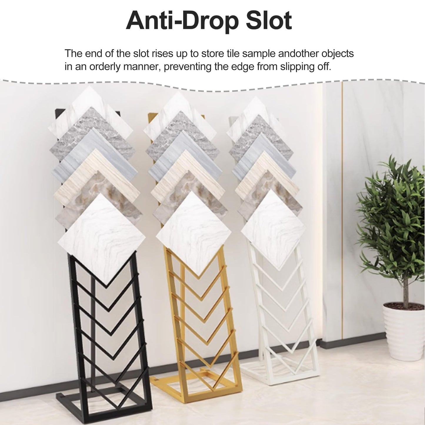 Gold Tile Display Rack, 12 Card Slots, Freestanding Organizer Shelf for Marble Slabs, Wooden Boards, Door Samples - Ideal for Retail Stores & Trade Shows (40 * 50 * 160cm)