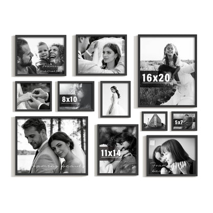DUENPY 11 Pack Picture Frames Collage Wall Decor Set, Multi-Size Photo Frames for Wall Mounting, Gallery Wall Picture Frames Kit with 2pcs 16x20, 4pcs 11x14, 3pcs 8x10, 2pcs 5x7, Black Frame Sets