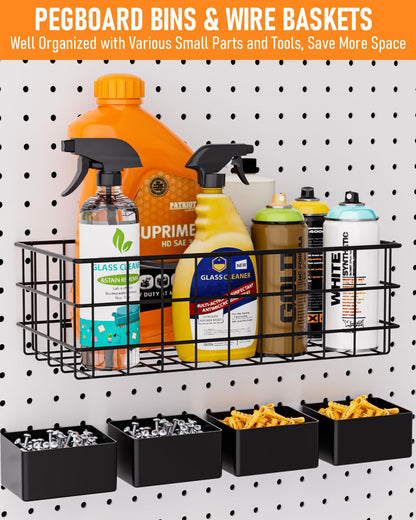 INCLY 238PCS Pegboard Accessories Organizer Kit, Peg Board Hooks Assortment with Peg Bins, Baskets, Paper Towel Holder for 1/8 and 1/4 inch Pegboard Hanging Tools, Garage Wall Storage Attachments