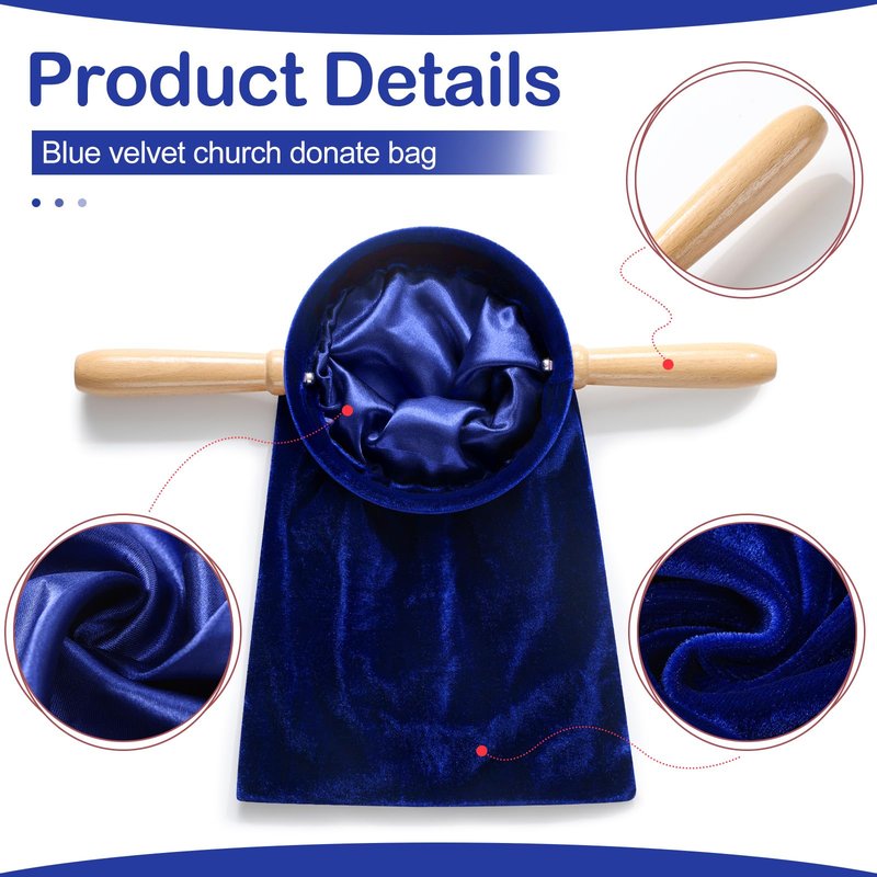 Tioncy Set of 2 Church Tithe Offering Bags with Wooden Handles Church Collection Bag with Handles for Churches Communion Supplies (Blue,13.78 x 5.71 Inch)