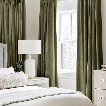 MIULEE Blackout Curtains - 100% Thermal Insulated Linen Texture - Light Olive Green, 52x96 Inch (2 Panels)